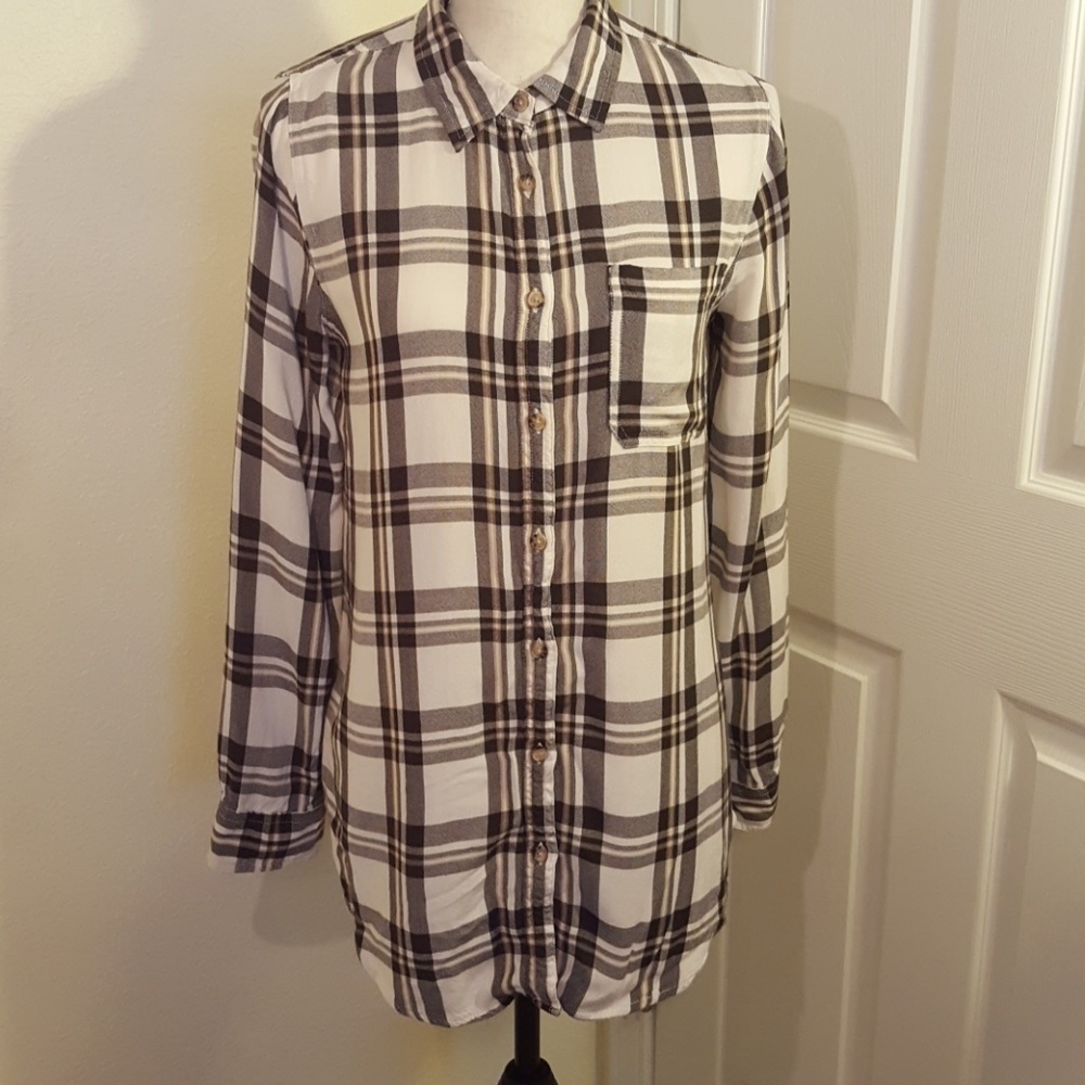 CATO Long Sleeve Cream/Dark Brown Tunic Top,  M